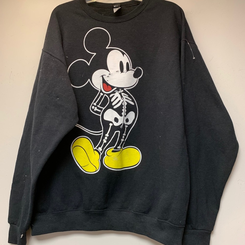 Disney Mickey Mouse Skeleton Sweatshirt Adult Large Black Excellent JT25792